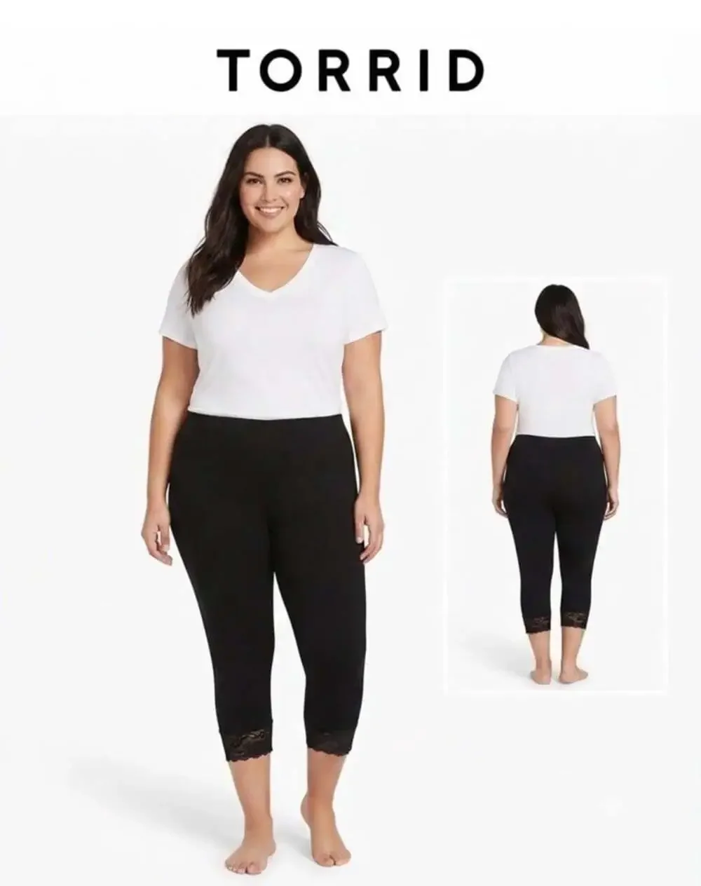 Torrid Sz 3X Crop Leggings Black Lace Trim Comfort Stretch Whimsigoth